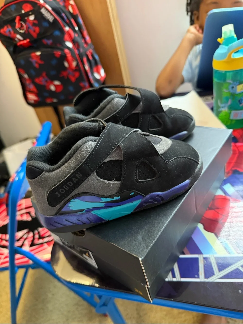 Jordan Kids Black Sneakers with Purple and Teal Accents